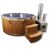 grauer GFK Hot Tub Whirlpool mit Externofen Maxi von der Seite