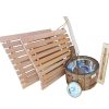 Sauna Starterset von Hitzetransporter mit 2 Kopfstützen, Aufgusseimer, Schöpfkelle, Sanduhr und Hygrothermomenter